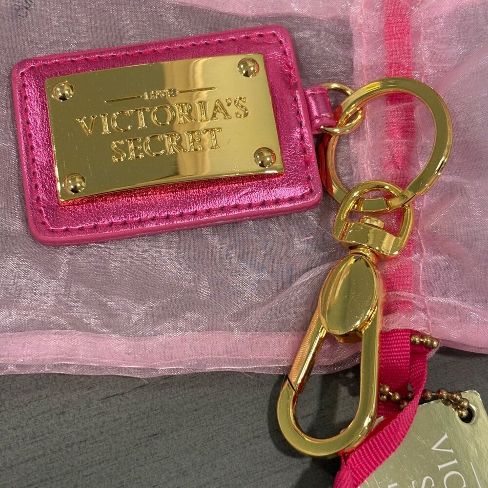 Victoria's Secret Pink Logo Keychain Luggage Tag Gold-Tone Accents NWT Vintage